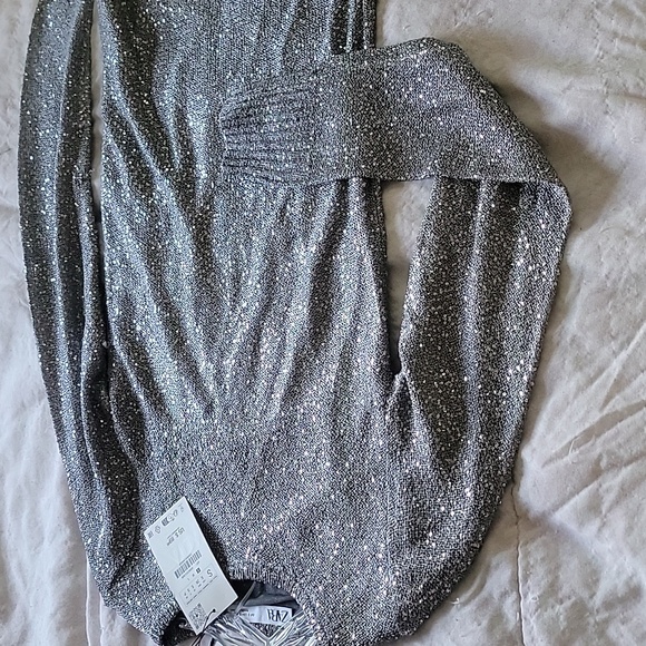 NWT ZARA LONG SLEEVE BLOUSE SILVER METALLIC - Picture 4 of 6